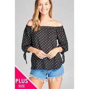 CURVY ROSE POLKA DOT TIE SLEEVE WOVEN TOP 3 PACK